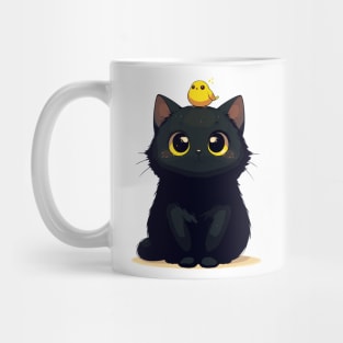 Cute Black Cat And Yellow Bird Mug